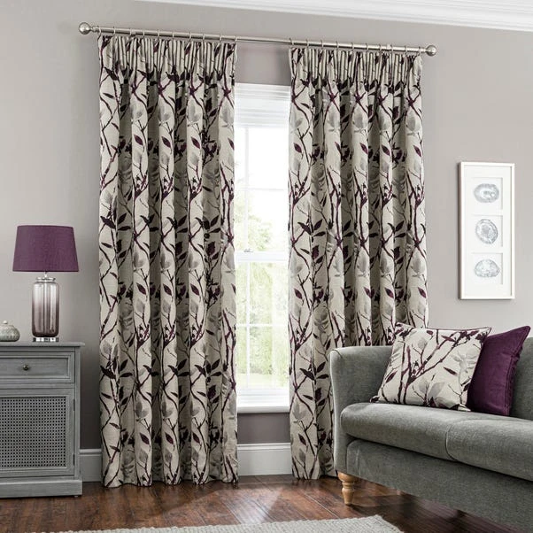 Dunelm Zen Jacquard Plum Pencil Pleat Curtains 4 Dunelm Zen Jacquard Plum Pencil Pleat Curtains - Image 2