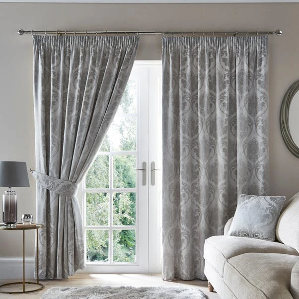 Dunelm Zahra Silver Jacquard Pencil Pleat Curtains 4 Dunelm Zahra Silver Jacquard Pencil Pleat Curtains - Image 2