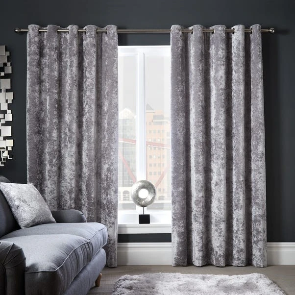 Dunelm Crushed Velour Silver Eyelet Curtains 4 Dunelm Crushed Velour Silver Eyelet Curtains - Image 2