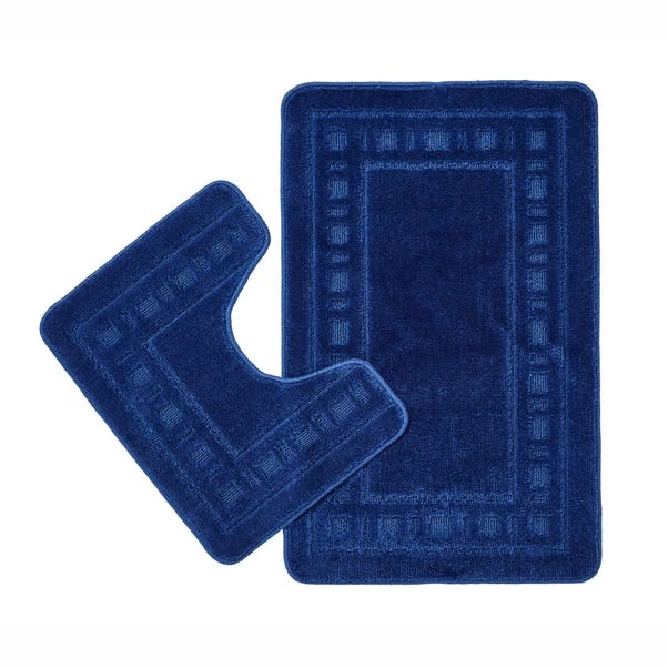 Catherine Lansfield Armoni Navy Bath Mat And Pedestal Mat Set 3 Catherine Lansfield Armoni Navy Bath Mat And Pedestal Mat Set