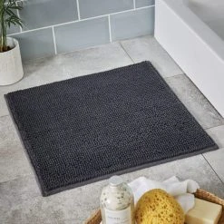 Dunelm Charcoal Mini Bobble Shower Mat