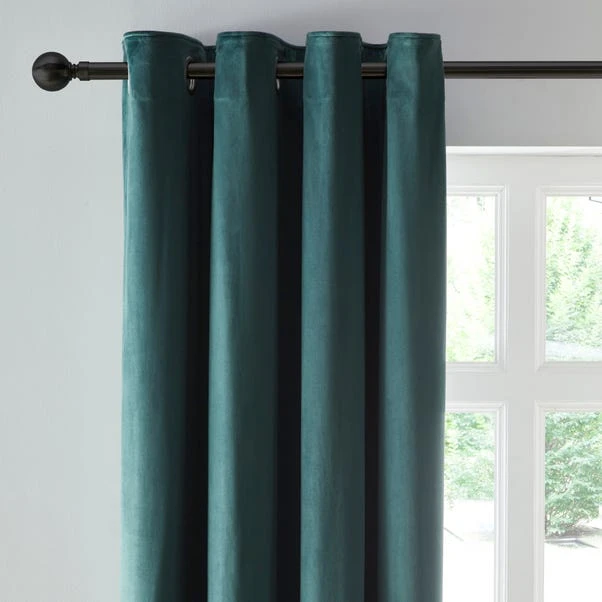 Dunelm Reversible Peacock Green And Navy Velour Eyelet Curtains 3 Dunelm Reversible Peacock Green And Navy Velour Eyelet Curtains