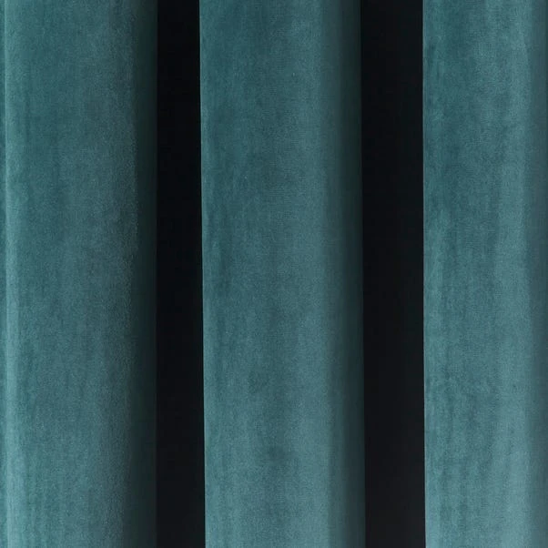 Dunelm Reversible Peacock Green And Navy Velour Eyelet Curtains 5 Dunelm Reversible Peacock Green And Navy Velour Eyelet Curtains - Image 3