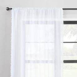 Dunelm Textured Pom Pom White Slot Top Voile