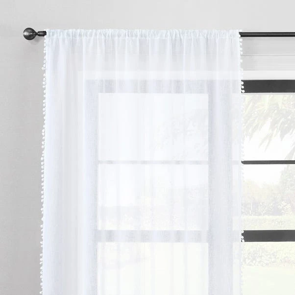 Dunelm Textured Pom Pom White Slot Top Voile 3 Dunelm Textured Pom Pom White Slot Top Voile