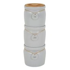 Dunelm Set Of 3 Grey Hang Tag Stacking Canisters