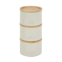 Dunelm Set Of 3 Cream Metal Stacking Canisters