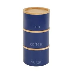 Dunelm Set Of 3 Navy Metal Stacking Canisters