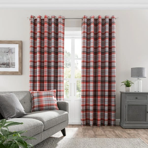 Dunelm Inverness Check Red Eyelet Curtains 4 Dunelm Inverness Check Red Eyelet Curtains - Image 2