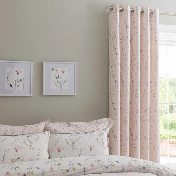 Dunelm Fiori Pink Blackout Eyelet Curtains 4 Dunelm Fiori Pink Blackout Eyelet Curtains - Image 2