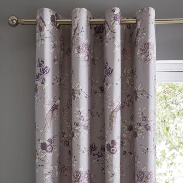 Dunelm Oriental Bird Purple Blackout Eyelet Curtains 3 Dunelm Oriental Bird Purple Blackout Eyelet Curtains