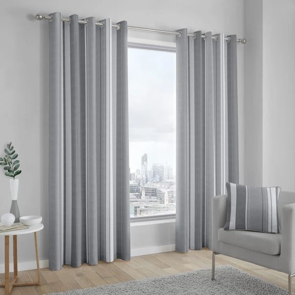Fusion Whitworth Striped Grey Eyelet Curtains 4 Fusion Whitworth Striped Grey Eyelet Curtains - Image 2