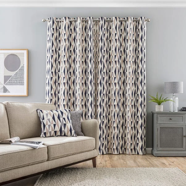 Dunelm Elements Triangles Navy Eyelet Curtains 6 Dunelm Elements Triangles Navy Eyelet Curtains - Image 4