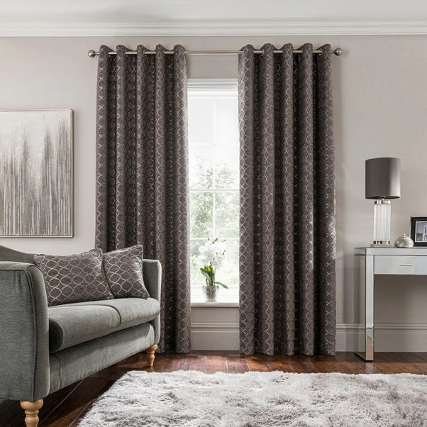 Luxury Collection Chenille Ogee Charcoal Eyelet Curtains 4 Luxury Collection Chenille Ogee Charcoal Eyelet Curtains - Image 2