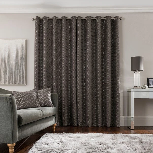 Luxury Collection Chenille Ogee Charcoal Eyelet Curtains 6 Luxury Collection Chenille Ogee Charcoal Eyelet Curtains - Image 4
