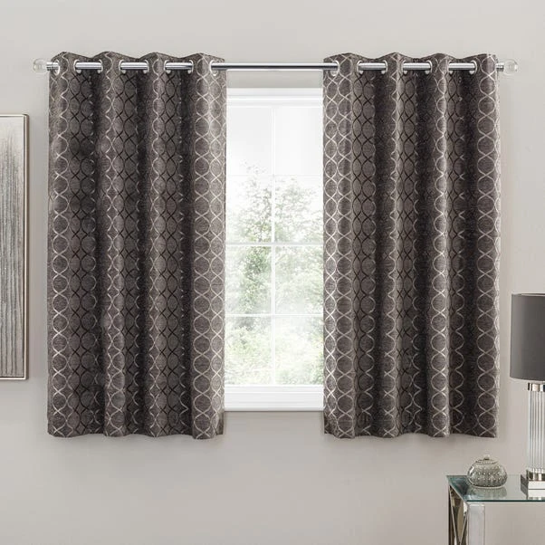 Luxury Collection Chenille Ogee Charcoal Eyelet Curtains 7 Luxury Collection Chenille Ogee Charcoal Eyelet Curtains - Image 5