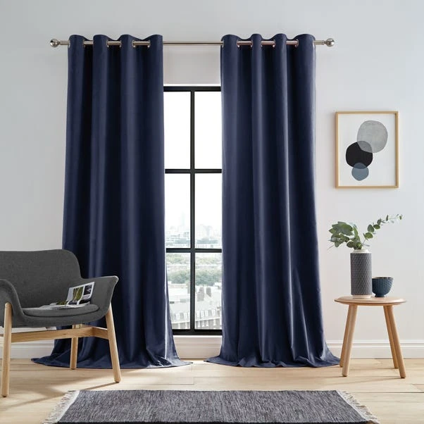 Luxury Collection Peyton Indigo Blue Velvet Eyelet Curtains 4 Luxury Collection Peyton Indigo Blue Velvet Eyelet Curtains - Image 2