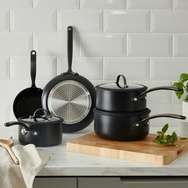 Dunelm Elements Black 5 Piece Pan Set 3 Dunelm Elements Black 5 Piece Pan Set