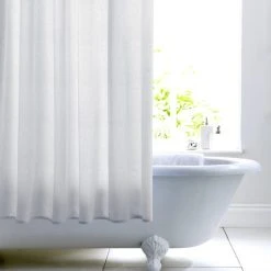 Dunelm White Woven Cotton With Peva Lining Shower Curtain