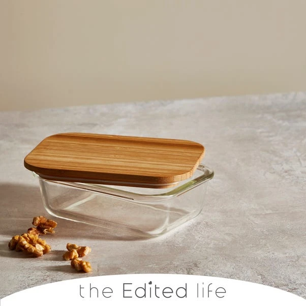 The Edited Life Glass Food Storage With Bamboo Lids Rectangular 350ML 3 The Edited Life Glass Food Storage With Bamboo Lids Rectangular 350ML