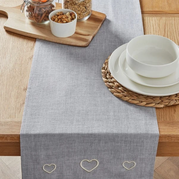 Dunelm Country Hearts Dove Grey Runner 3 Dunelm Country Hearts Dove Grey Runner