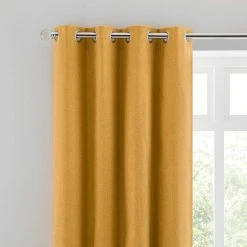 Dunelm Luna Brushed Old Gold Blackout Eyelet Curtains