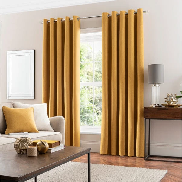 Dunelm Luna Brushed Old Gold Blackout Eyelet Curtains 4 Dunelm Luna Brushed Old Gold Blackout Eyelet Curtains - Image 2