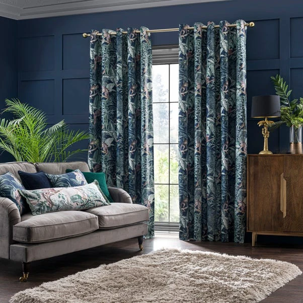 Luxury Collection Jungle Luxe Navy Chenille Eyelet Curtains 4 Luxury Collection Jungle Luxe Navy Chenille Eyelet Curtains - Image 2