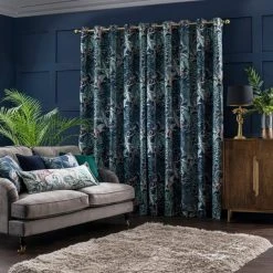 Luxury Collection Jungle Luxe Navy Chenille Eyelet Curtains 11 Luxury Collection Jungle Luxe Navy Chenille Eyelet Curtains -Dunelm Sales Store 30716782 alt04