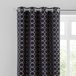 Luxury Collection Chenille Ogee Navy Eyelet Curtains