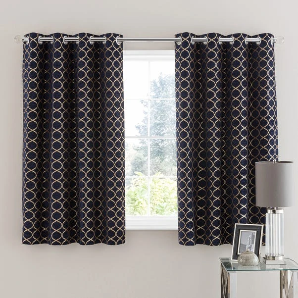 Luxury Collection Chenille Ogee Navy Eyelet Curtains 7 Luxury Collection Chenille Ogee Navy Eyelet Curtains - Image 5