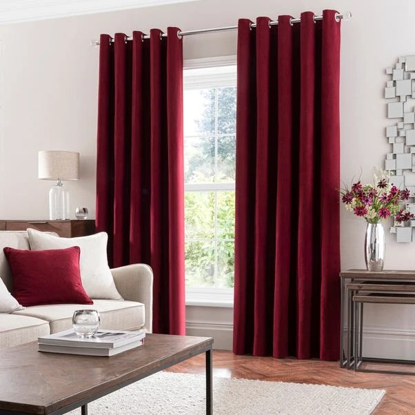 Dunelm Luna Brushed Wine Blackout Eyelet Curtains 4 Dunelm Luna Brushed Wine Blackout Eyelet Curtains - Image 2