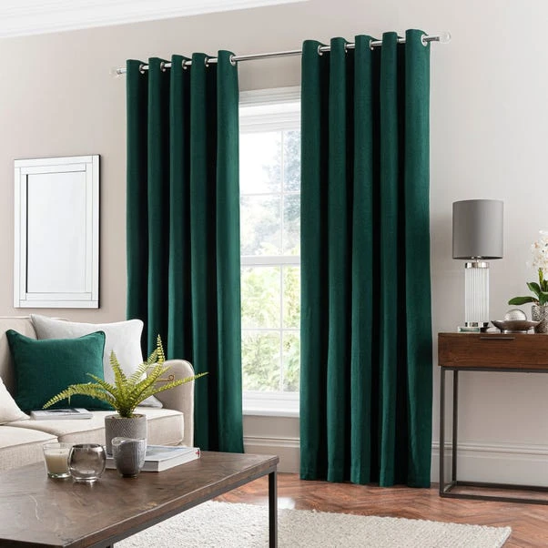 Dunelm Luna Brushed Emerald Blackout Eyelet Curtains 4 Dunelm Luna Brushed Emerald Blackout Eyelet Curtains - Image 2
