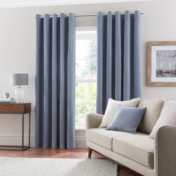 Dunelm Luna Brushed Dusky Blue Blackout Eyelet Curtains 4 Dunelm Luna Brushed Dusky Blue Blackout Eyelet Curtains - Image 2