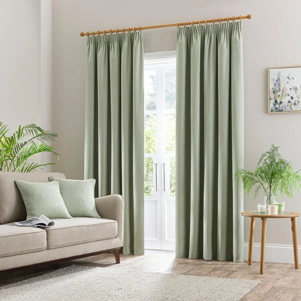 Dunelm Luna Sage Blackout Pencil Pleat Curtains 4 Dunelm Luna Sage Blackout Pencil Pleat Curtains - Image 2