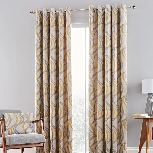 Dunelm Mirage Ochre Jacquard Eyelet Curtains 4 Dunelm Mirage Ochre Jacquard Eyelet Curtains - Image 2
