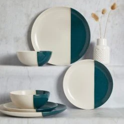 Dunelm Elements Dipped Teal 12 Piece Dinner Set
