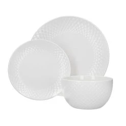 Dunelm Quilted White 12 Piece Dinner Set