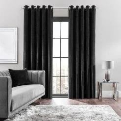 Dunelm Margot Velour Black Eyelet Curtains -Dunelm Sales Store 30719769 alt01