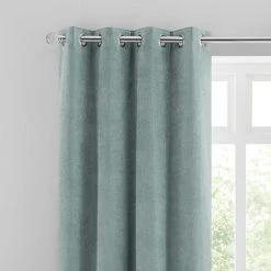Dunelm Margot Velour Lily Pad Blue Eyelet Curtains