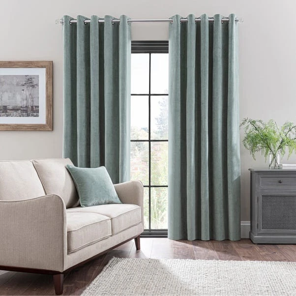 Dunelm Margot Velour Lily Pad Blue Eyelet Curtains 4 Dunelm Margot Velour Lily Pad Blue Eyelet Curtains - Image 2