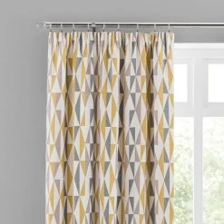 Dunelm Elements Triangles Ochre Chenille Pencil Pleat Curtains