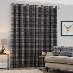 Luxury Collection Perth Navy Check Eyelet Curtains 11 Luxury Collection Perth Navy Check Eyelet Curtains -Dunelm Sales Store 30719848 alt04