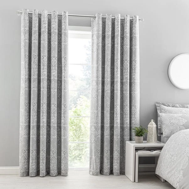 Dunelm Eleanor Grey Blackout Eyelet Curtains 4 Dunelm Eleanor Grey Blackout Eyelet Curtains - Image 2