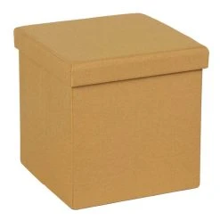 Dunelm Foldable Cube Faux Linen Ochre