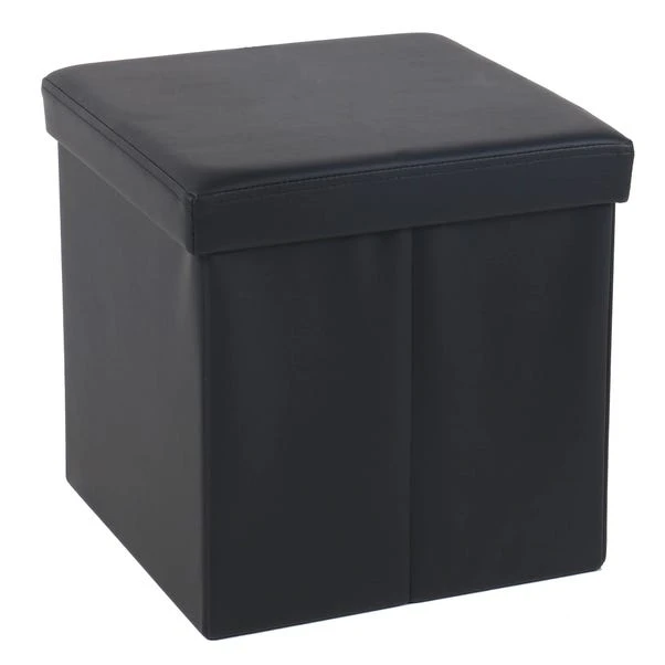 Dunelm Foldable Cube Faux Leather Black 3 Dunelm Foldable Cube Faux Leather Black