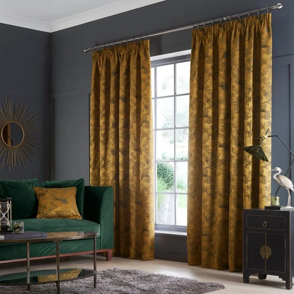 Dunelm Crane Old Gold Pencil Pleat Curtains 4 Dunelm Crane Old Gold Pencil Pleat Curtains - Image 2