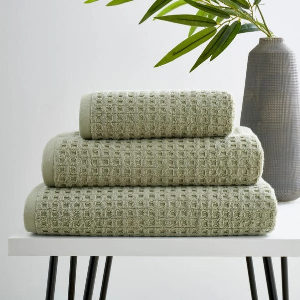 Dunelm Sage Green Waffle 100% Cotton Towel 3 Dunelm Sage Green Waffle 100% Cotton Towel