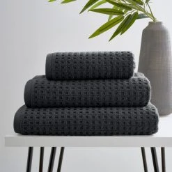 Dunelm Graphite Waffle 100% Cotton Towel
