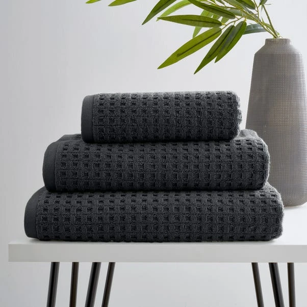 Dunelm Graphite Waffle 100% Cotton Towel 3 Dunelm Graphite Waffle 100% Cotton Towel